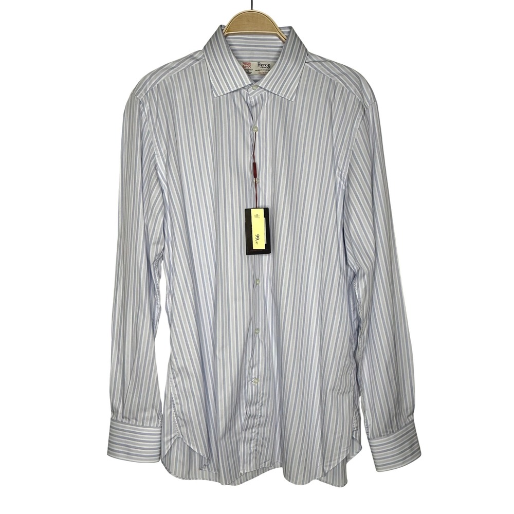 Byron British Style Jermyn Mens Striped Dress Shirt Tailored Fit Woven in‎ Italy